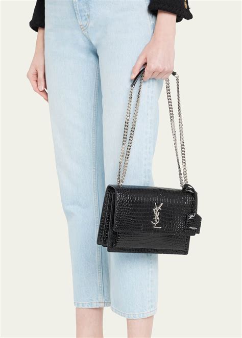 Saint LaurentSunset Medium YSL Crossbody Bag in Croc 